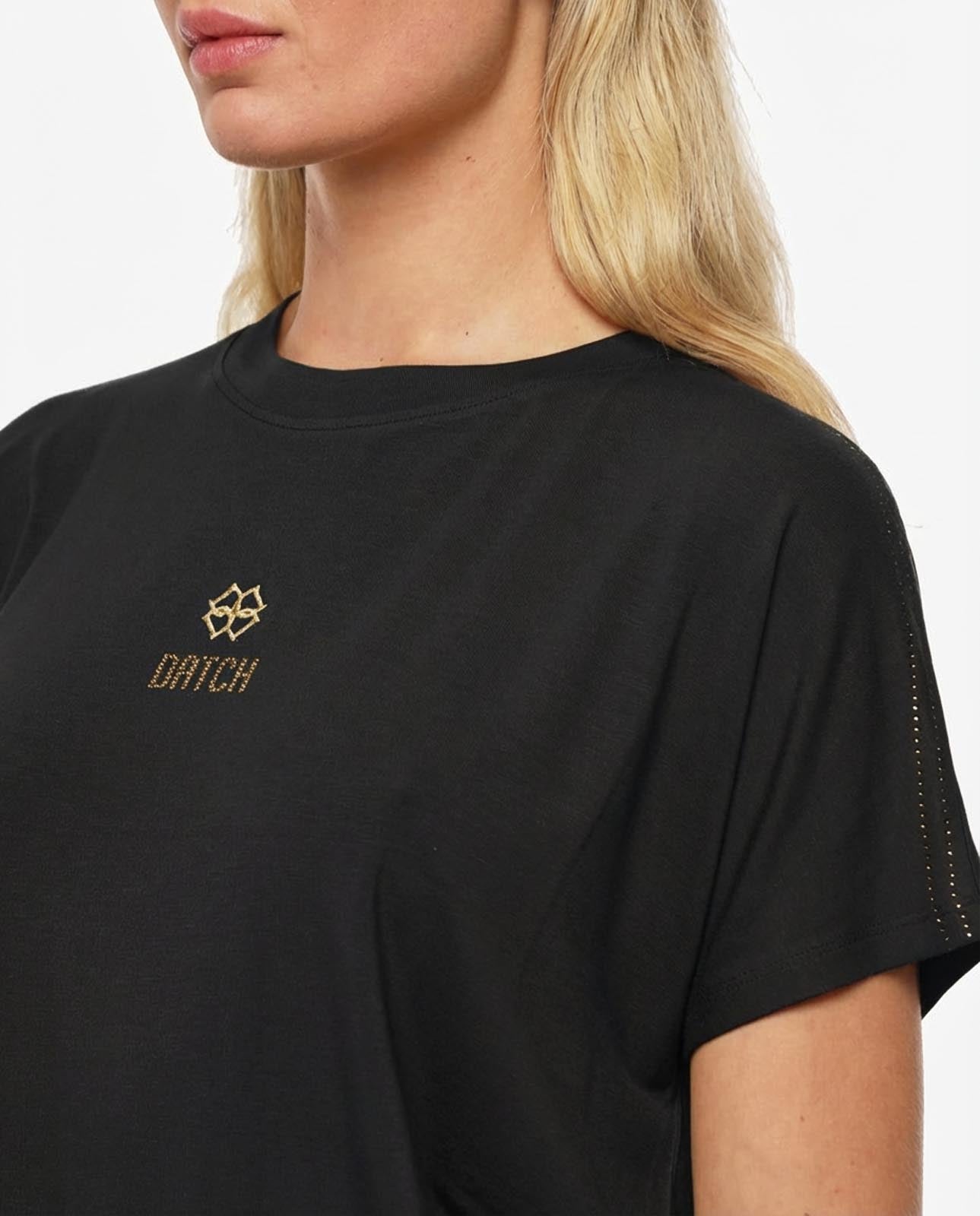 T-shirt ricamo lurex con strass in viscosa