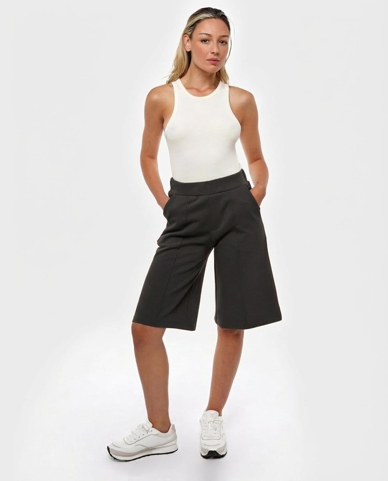 Bermuda stampa mylar taglio over in cotone stretch