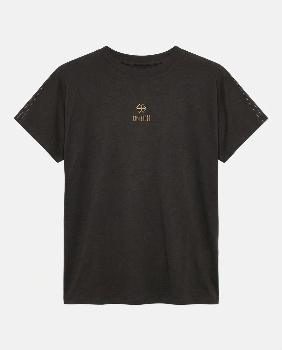 T-shirt ricamo lurex con strass in viscosa