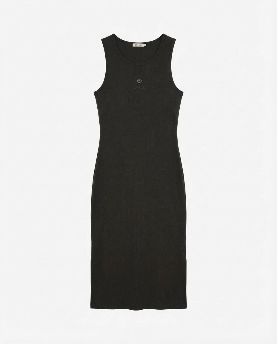 Abito ricamo lurex con strass in cotone stretch