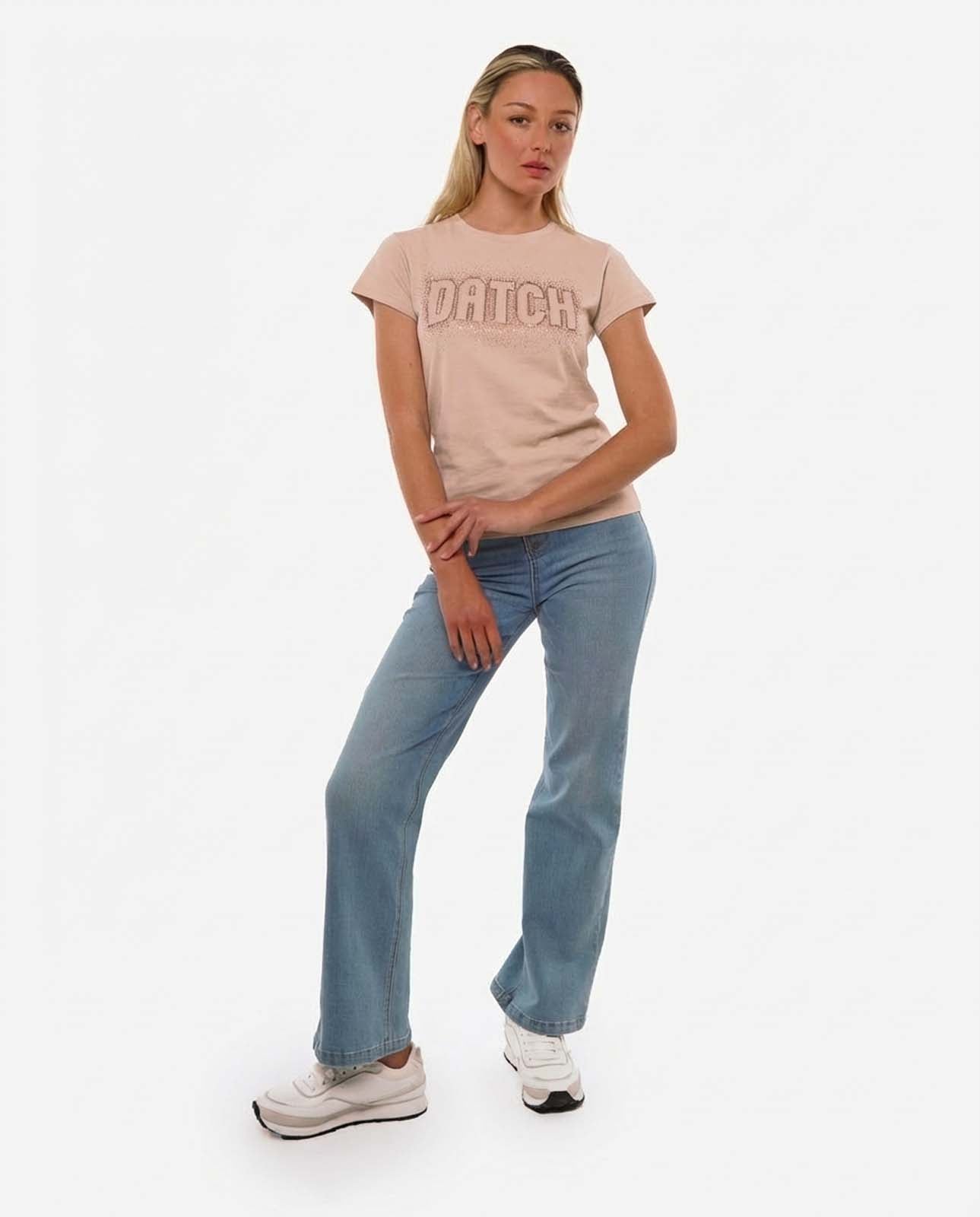 T-shirt con paillettes con stampa in cotone