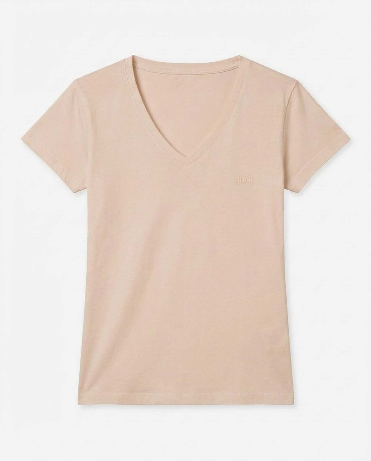 T-shirt scollo a V con stampa in cotone