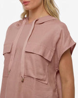 Smanicato tasche cargo con cappuccio in lino