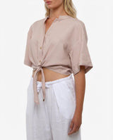 Camicia collo coreano in lino Rose Moro