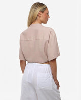 Camicia collo coreano in lino Rose Moro