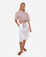 Camicia collo coreano in lino Rose Moro