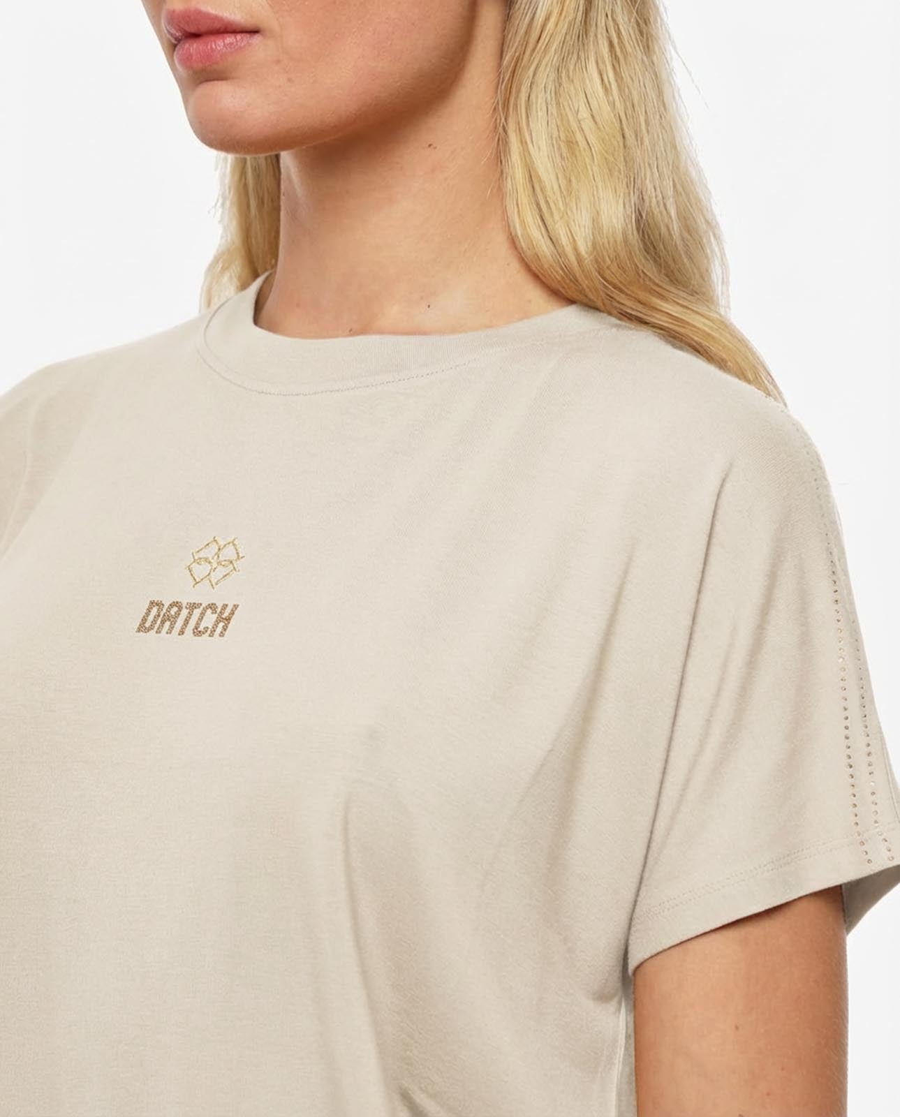 T-shirt ricamo lurex con strass in viscosa